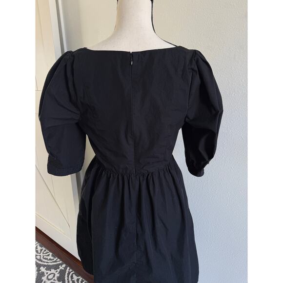 Madewell Black Poplin Puff-Sleeve Sweetheart Neckline Mini Dress size 4 - Picture 8 of 16